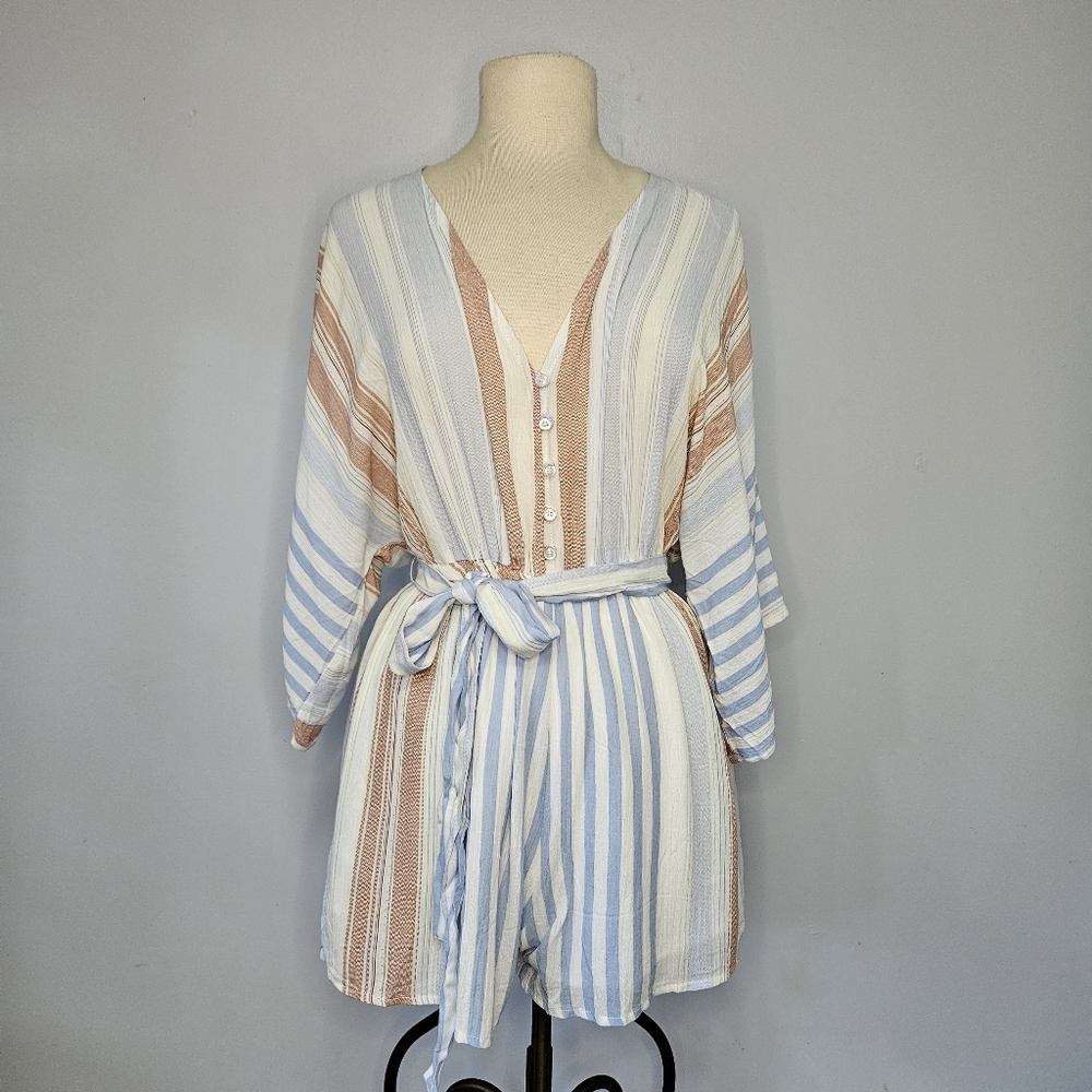 Olive Scent Stripe Three-Quarter Sleeve Romper Small NEW